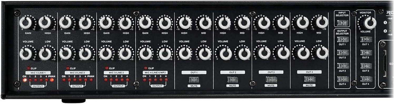 imageRockville Rock Matrix 4 440W 4Zone 70V Commercial Amplifier Bluetooth 50 Matrix Routing Emergency Inputs for Restaurants Bars Schools Offices