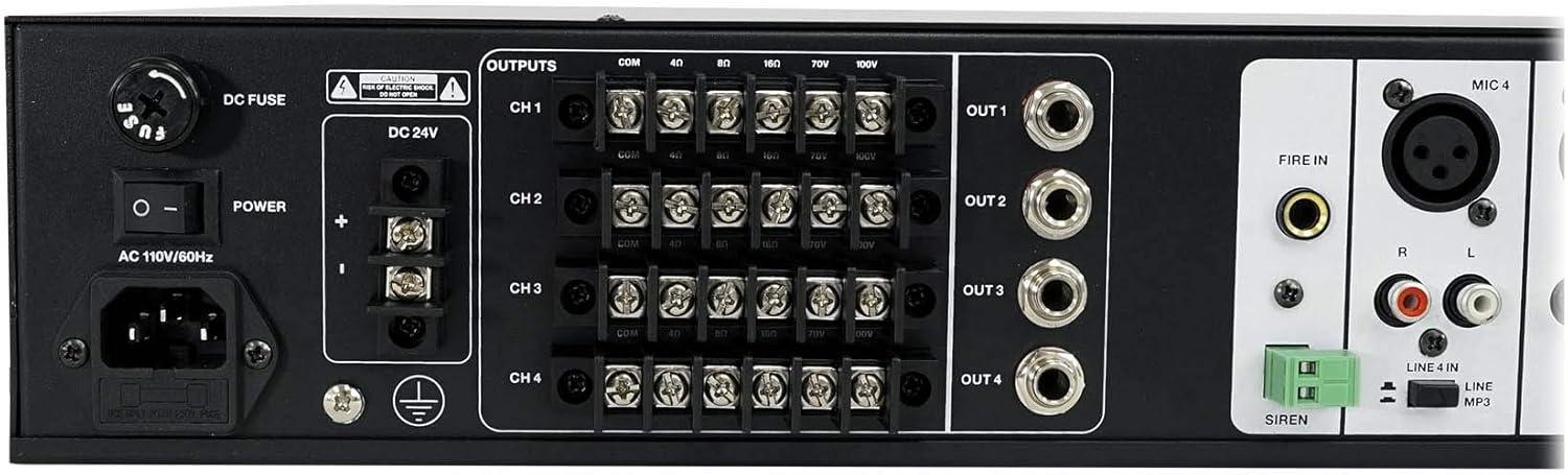 imageRockville Rock Matrix 4 440W 4Zone 70V Commercial Amplifier Bluetooth 50 Matrix Routing Emergency Inputs for Restaurants Bars Schools Offices