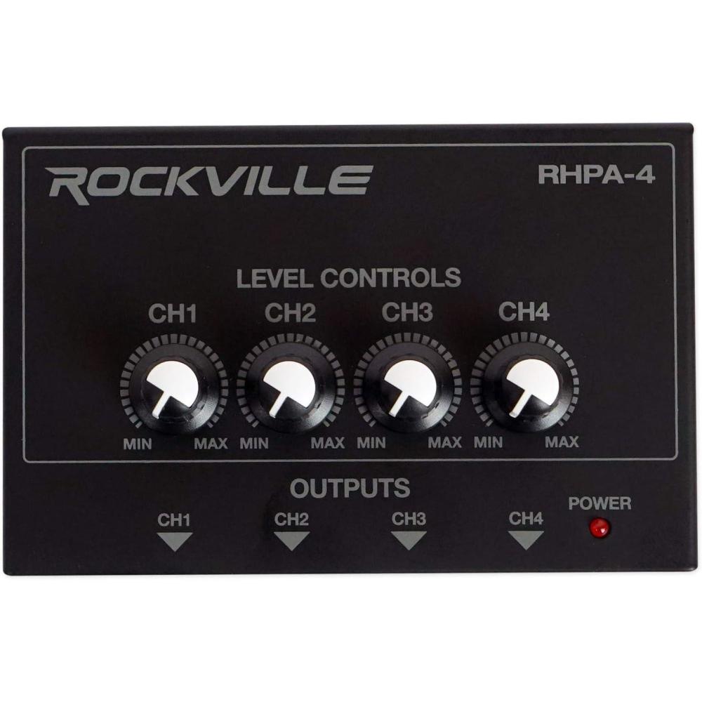 imageRockville RHPA4 4Channel Headphone Amplifier StereoMono Switch Dual 14quot and 35mm Outputs per Channel USB Power for Studio and Podcast Monitoring