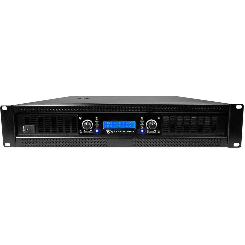 imageRockville RPA12 5000W Peak1400W RMS 2 Channel Rack Mount Power Amplifier Bridgeable ProDJ Amp LED Indicators for Live Sound