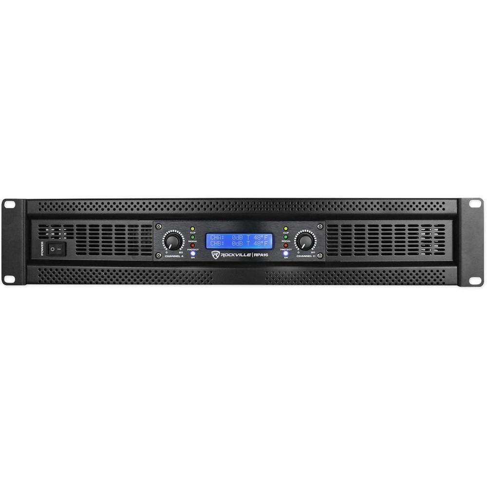 imageRockville RPA16 10000W Peak3000W RMS 2Channel Power Amplifier Bridgeable Builtin Crossover Limiter LCD Display XLRSpeakonBanana Outputs for Pro Audio and DJ