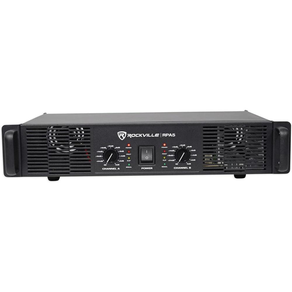imageRockville RPA5 2Channel Power Amplifier 200W RMS  4 Ohm 1000W Peak StereoMono Switch Builtin Crossover for DJs Live Sound and Pro Audio