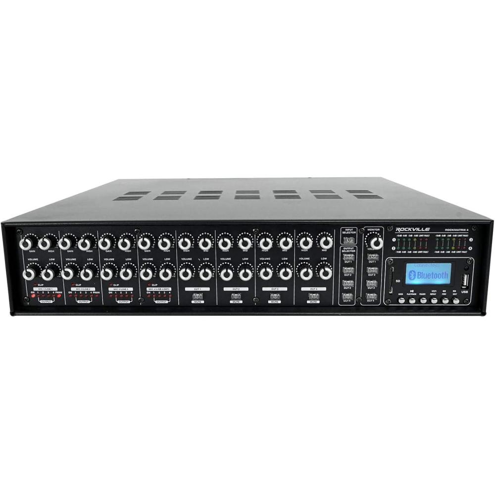 imageRockville Rock Matrix 4 440W 4Zone 70V Commercial Amplifier Bluetooth 50 Matrix Routing Emergency Inputs for Restaurants Bars Schools Offices