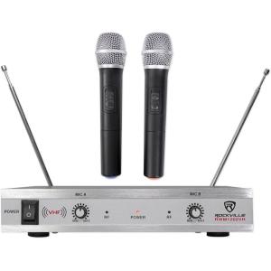 imageRockville RWM1202VH VHF Wireless 2 Handheld Microphone System Metal Receiver Dual Filter Ultra Signal Stability Low Power Consumption Perfect for Karaoke and Presentations