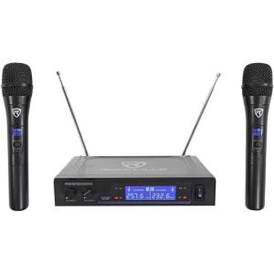imageRockville RWM1203VH Dual Wireless Handheld Microphone System 2 Mics VHF Long Range Clear Sound Digital Display for Karaoke Stage Church Live Events
