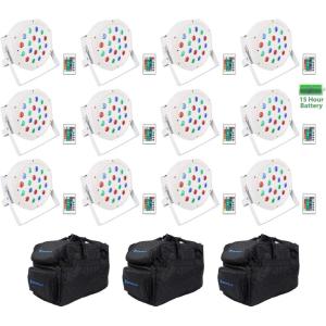 imageRockville 12 Battery PAR 50 White Rechargeable LED DMX DJ Club Wash UpLightRemote Bundle with 3 RLB30 Bag 15 Items