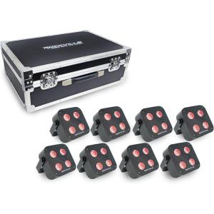 imageRockville 8 Pack MINI RF4 V2 Black LED Par Wash Up Lights with Charging Case RGBWAUV App Wireless DMX Rechargeable Perfect for DJEventsBlack
