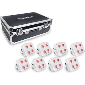 imageRockville 8 Pack MINI RF4 V2 Black LED Par Wash Up Lights with Charging Case RGBWAUV App Wireless DMX Rechargeable Perfect for DJEventsWhite