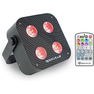 imageRockville MINI RF4 V2 White LED Wash Up Light RGBWAUV Compact App Remote Control LCD Wireless DMX Rechargeable Perfect for DJParty LightingBlack