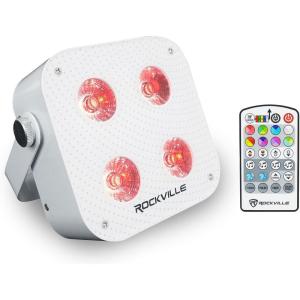 imageRockville MINI RF4 V2 White LED Wash Up Light RGBWAUV Compact App Remote Control LCD Wireless DMX Rechargeable Perfect for DJParty LightingWhite