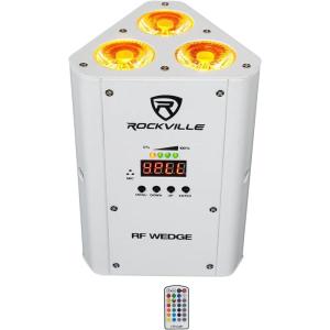imageRockville RF WEDGE WHITE 54W RGBWAUV Battery Wireless DMX DJ Par Up Light Rechargeable RF Remote 24Hour Battery for DJs and EventsWhite