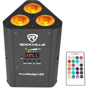 imageRockville RockWedge LED 54W RGBWAUV Battery Powered Par Light Wireless DMX Rechargeable Compact Design for DJs and EventsBlack