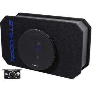 imageRockville RMW8A 800W 8quot Powered Truck Subwoofer ClassD Amp 4 Ohm Slim Ported Enclosure Remote Bass Control Durable MDF with Grill for Car Audio