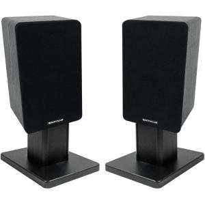 imageRockville 2 RockShelf 58B Black 525quot Home Bookshelf Speakers8quot Speaker Stands