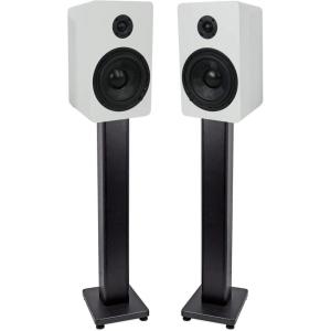 imageRockville Pair RockShelf 58W White 525quot Home Bookshelf Speakers  28quot Stands
