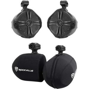 imageRockville Marine Bundle 2 RWB90B 8quot 300w Wakeboard 360 Swivel Tower Speakers 2 RWBC80 Neoprene Covers 4Items