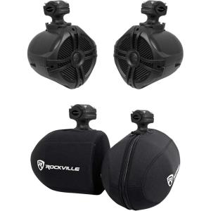 imageRockville RWB70B Bundle Pair of 65in Black 2Way 250Watt Peak  150Watt RMS 360 Swivel Marine Wakeboard Tower Speakers Pair of RWBC 65 in Neoprene Speaker Covers 2Items