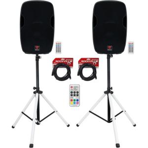 image2 Rockville BPA15 Active 800w DJ PA Speakers wBluetooth Bundle with Rockville Party Stand LED DJ Tripod Speaker Stands ampamp 2 Rockville RCXFM20EB Female to Male XLR Mic Cables 3 Items