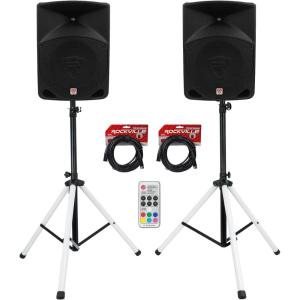 image2 Rockville RPG10 600 Watt DJ PA Speakers Bundle with 2 Rockville Party Stand LED DJ Tripod Speaker Stands with Remote ampamp 2 Rockville RCXFM20EB 20 Foot Female to Male XLR Mic Cables 3 Items