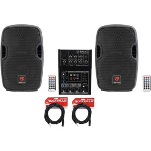 imageAudiosavings Bundle 2 Rockville BPA8 8quot 300W Speakers wBluetooth 1 Mackie Mix5 Mixer 2 RCXMB20B 20 XLRTRS Cables REAN 100 Copper 5 Items