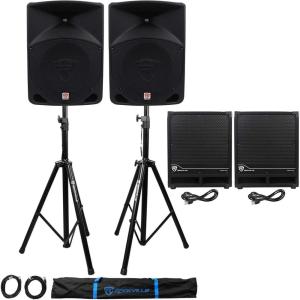 imageRockville 2 RPG10 10quot Powered 600W DJ PA Speakers2 SubsStandsCablesBag
