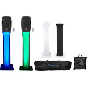 imageRockville BPA8 Bundle 2 8in 300Watt Powered Active DJ PA Speakers with Bluetooth 2 RTP32W Totem Moving Head Light Stands with Black and White Scrims and Carry Bags for Events and DJs 4Items