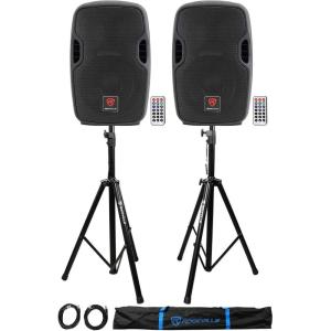 imageRockville BPA8 Bundle 2 8in 300Watt Powered Active DJ PA Speakers with Bluetooth 2 RVSS2XLR Adjustable Tripod Speaker Stands with Cables for Live Sound Events and Performers 4Items