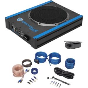 imageRockville Car Audio Bundle USS10 10quot 800W Slim UnderSeat Subwoofer PWM MOSFET Power Supply RWK10 10Gauge Amp Kit with GoldPlated ATC Inline Fuse Holder 100 Copper RCA 2Items