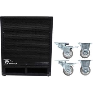 imageRockville RBG15S Powered PA Subwoofer with Casters 15quot 1600W Deep Bass DSP Limiter Adjustable Crossover Pole Mount Perfect for Live Events