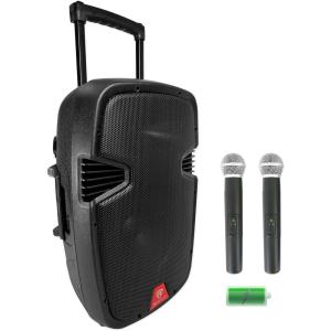 imageRockville RAM12BT V2 600W 12 Powered PA Speaker Bluetooth 2 Wireless Mics Rechargeable Battery Portable Durable for DJs and Events