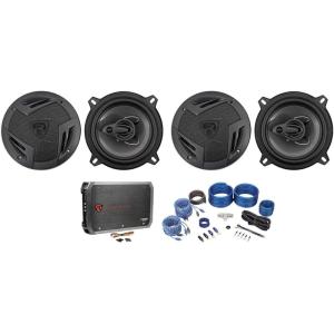 imageRockville RV53A Bundle 4 525 in 1200Watt 3Way Car Speakers 200Watt RMS RXAF1 1600Watt Peak400Watt RMS 4Channel Amplifier RWK42 4Gauge Amp Wiring Kit 6Items