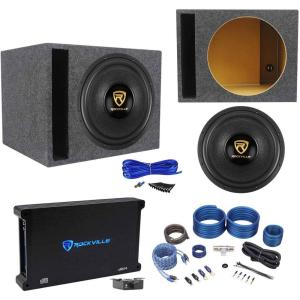 imageRockville W15K9D4 Bundle 15 5000Watt Peak1250Watt RMS Dual 4 Ohm Car Subwoofer dB14 Mono 2 Ohm Amplifier RSV15 15 in Vented Subwoofer Enclosure RWK41 4Gauge Amp Wiring Kit 5Items