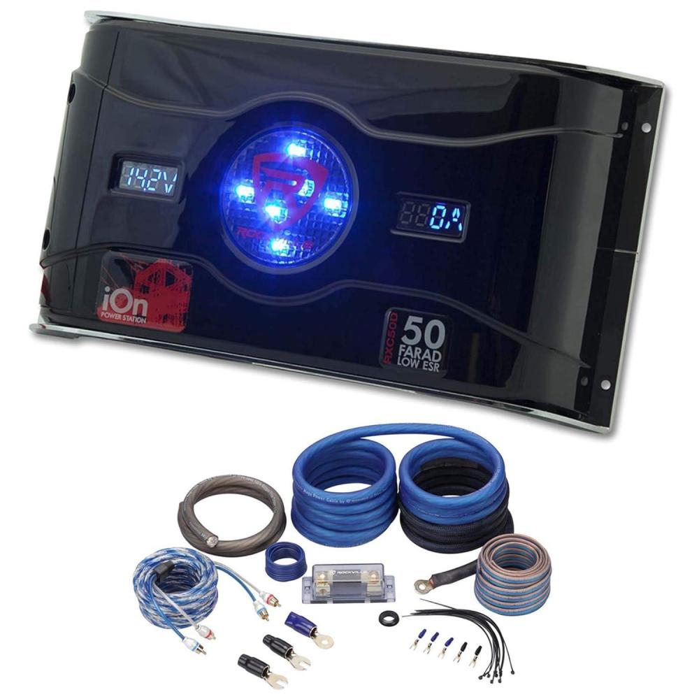 imageRockville RWK0CU Bundle 0 AWG Complete Amp Installation Wire Kit RXC50D v2 50Farad 24V Car Audio Capacitor with Voltage amp Amperage Meter 2Items