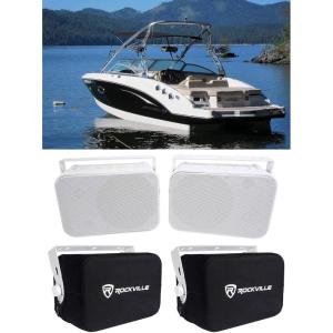 imageRockville 2 HP65S8 65 Marine Box Speakers wSwivel BracketsCovers for Boats