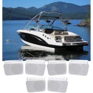 imageRockville HP65S8 65 500Watt Marine OutdoorIndoor Box Speakers with Swivel Bracket IPX44 Weather Resistant Stainless Steel Grill GoldPlated Spring Terminals 40Hz20kHz for Boats 6Piece