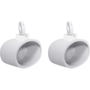 imageRockville MAC69W Bundle 2 6x9 in White Aluminum Wakeboard Tower Speaker Pods 2 MAC360W 360 Swivel Mount Clamps for Wakeboard Towers 4Items