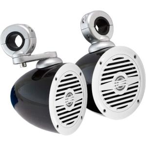 imageRockville MS40W White 4 200 Watt Marine Boat Speakers Compact and Powerful Bundle with Pair Kicker KMMTES Mini Marine Wakeboard Tower Enclosures for 4Inch Speakers 2 Item
