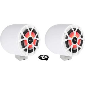 imageRockville RKL65MBW Bundle 2 65 in Marine Boat Speakers 2 MAC65W Aluminum Wakeboard Tower Pod Enclosures in White 2 MAC360W 360 Degree Surface Mount Clamps with LED Grilles 6Items