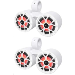 imageRockville RKL65MBW Bundle 4 65 in 700W Peak  170W RMS Marine Boat Speakers wLED BlackWhite Grilles Included 2 DMAC65W Dual 65 in White Aluminum Wakeboard Tower Speaker Enclosures 6Items