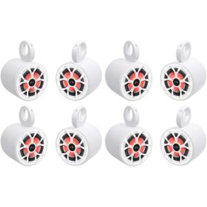 imageRockville RKL65MBW Bundle 4 Pairs 65 in 700W Peak170W RMS Marine LED Wakeboard Speakers 4 Pairs MAC65W White Aluminum Tower Pod Enclosures wBlackWhite Grilles 8Items
