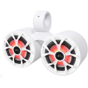 imageRockville RKL65MBW Bundle Pair 65in 700Watt Total Power 85Watt RMS Marine LED Boat Speakers with BlackWhite Grilles DMAC65W Dual 65in White Aluminum Wakeboard Tower Enclosure 2Items