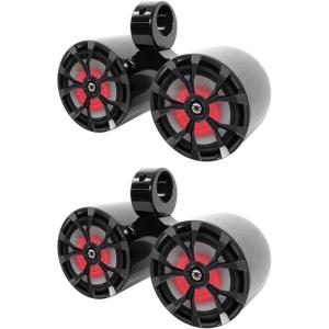 imageRockville RKL80MB Bundle 4 8 in 900Watt Marine 2Way LED Tower Speakers Black 2 DMAC80B Dual 77 in Black Aluminum Wakeboard Speaker Enclosures for Boats and UTVs 6Items