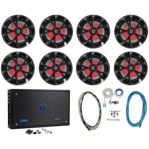 imageRockville RKL80MB Bundle 8 8in 2Way 900Watt Marine Boat Speakers with LED RXM8BTB 1500Watt 8Channel Bluetooth Marine Amplifier RMWK4 4 AWG Waterproof Amp Install Kit 10Items
