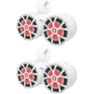 imageRockville RKL80MW Bundle 2 Pairs 8 in 900Watt Peak Marine LED Speakers 4 Ohm 40Hz20kHz 2 DMAC80W Dual 77 in White Aluminum Wakeboard Tower Enclosures 4Items