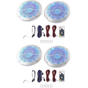 imageRockville RMC65LS 65 2Way Silver Marine Speakers 600W Peak150W RMS MultiColor LED Remote Waterproof for Boats amp Outdoor Audio 4Piece