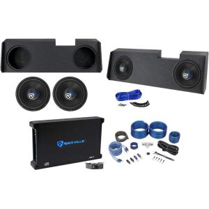 imageRockville W12K5S4 Bundle 2 12 in 1400Watt Peak350Watt RMS 4 Ohm Subwoofers dB13 3000Watt Peak750Watt RMS Mono Amp RWK41 4Gauge Wiring Kit 2019Current GM Crew Double Cab Sub Box 6Items