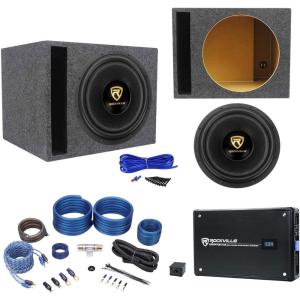 imageRockville W15K9D2 K9 Bundle 15 5000W Peak1250W CEA Rated RMS Dual 2 Ohm Car Subwoofer KRYPTONM3 Mono Amplifier with Remote RSV15 Vented Subwoofer Enclosure RWK41 4Gauge Amp Wiring Kit 5items