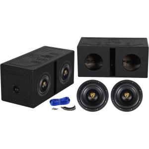 imageRockville W8K9D2 Bundle 2 8 2000W Peak500W RMS Dual 2Ohm Car Subwoofers RQB8 Dual 8 Vented Subwoofer Enclosure Sub Box Installation kit 4Items
