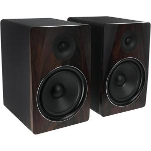 imageRockville APM8W Powered USB Studio Monitor Speaker Pair in White 8 2Way 500W EQ MDF Wood RCAXLR Perfect for Studios Recording MusicDark Wood