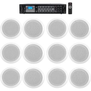 imageRockville CC65T Bundle 12 White 65 in 70V Commercial Ceiling Speakers RCS1806 180Watt 6Zone Bluetooth Amplifier for BedroomLiving RoomBathroom 13Items